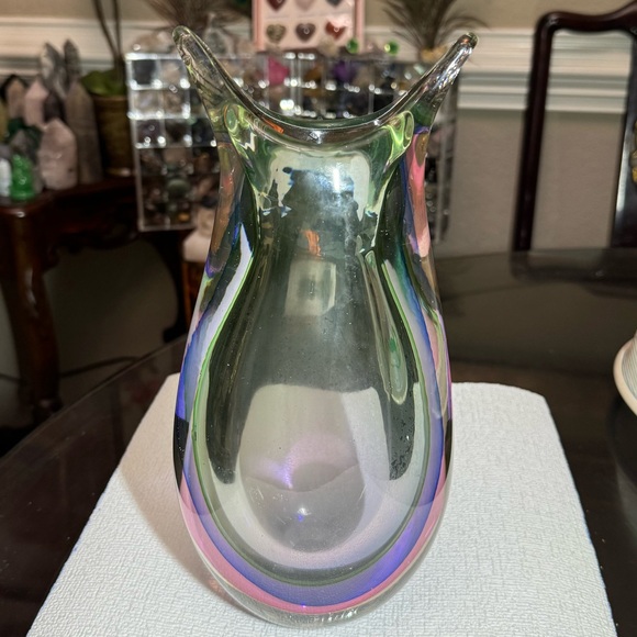 VTG MURANO SOMMERSO HANDBLOWN ARTGLASS TRICOLORS LARGE VASE - Picture 4 of 8